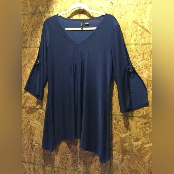 New Direction dark blue Vneck hi-lo sleeves and bottom hem.lightweight tunic szM - Picture 6 of 10
